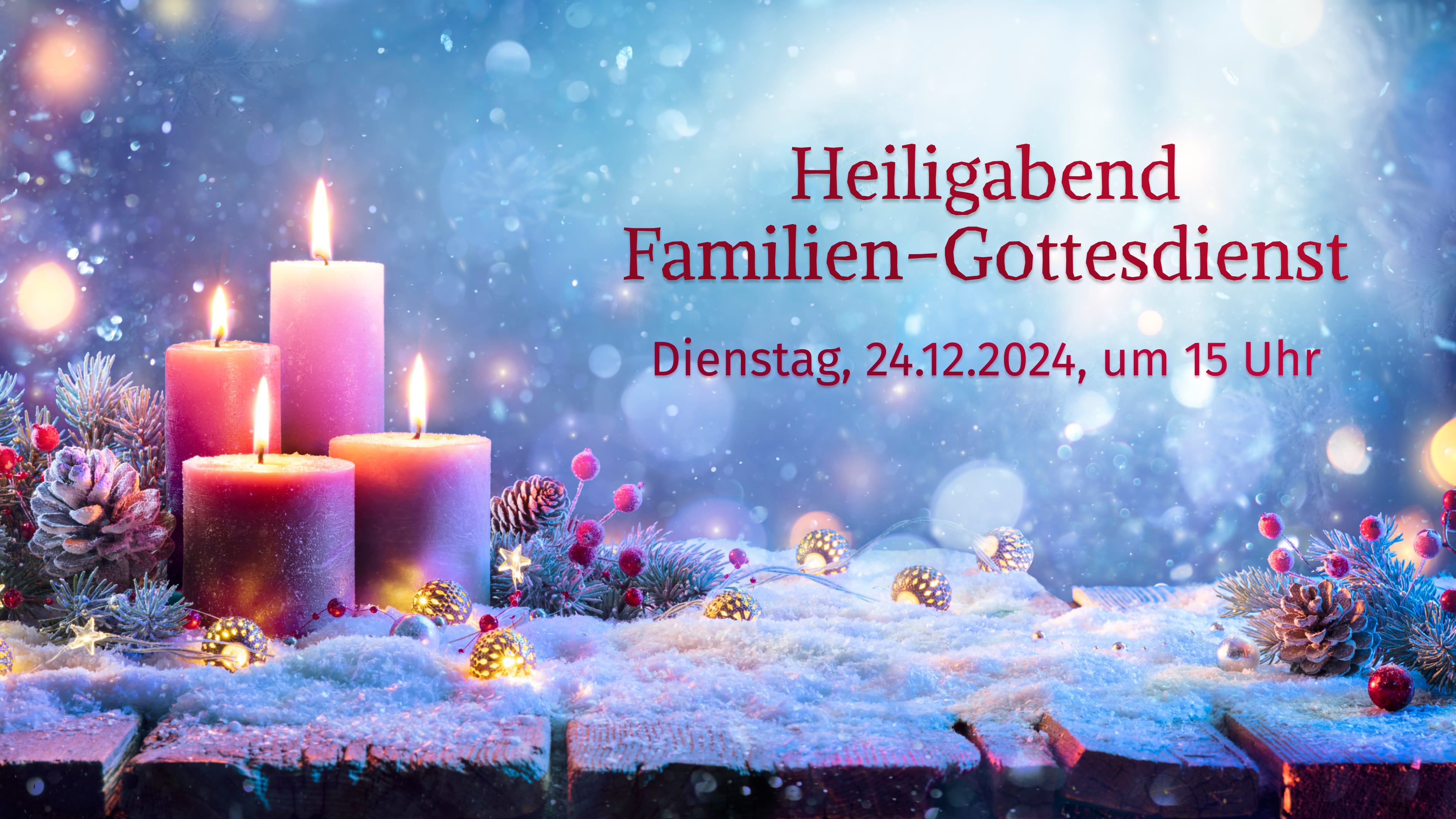 Poster für den Heiligabend Familien-Gottesgottesdienst am Dienstag, 24.12.2024, um 15 Uhr, in der Jesus Gemeinde Fürth, Fronmüllerstraße 71, 90763 Fürth.